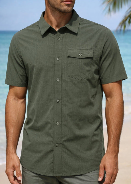 Chemise SEERSUCKER - Sun Project - Kaki